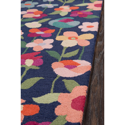 Wade Logan® Brooklington Handmade Hand Hooked Wool Navy/Pink Rug